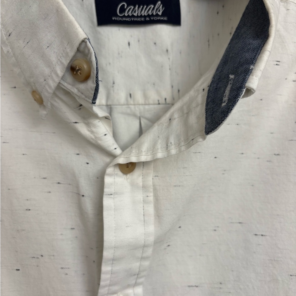 Roundtree & Yorke Casuals Button Down Long Sleeve Shirt Cream/Black Men’s 2XT - Picture 2 of 3
